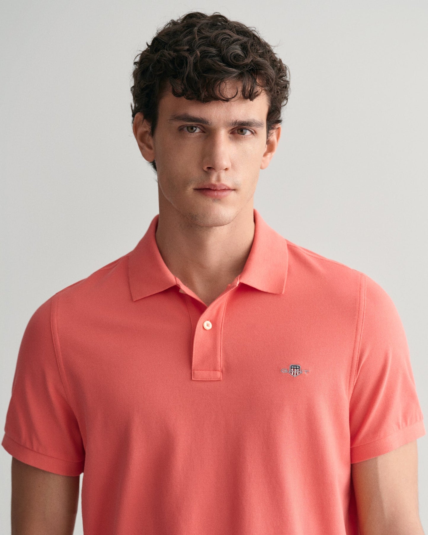 Men's Regular Fit Shield Piqué Polo Shirt - SUNSET PINK