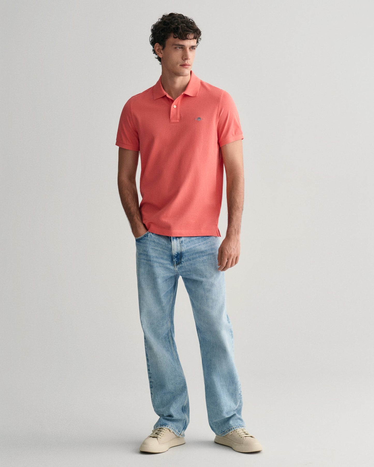 Men's Regular Fit Shield Piqué Polo Shirt - SUNSET PINK