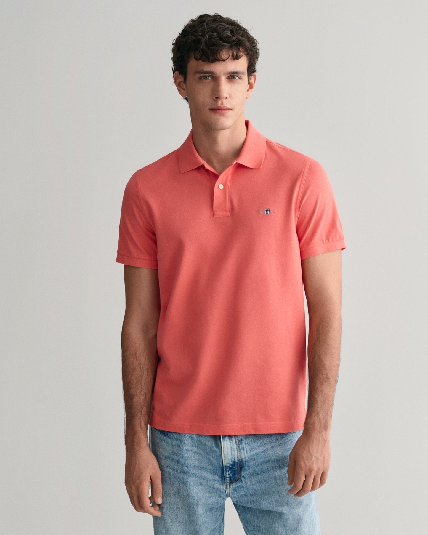 Men's Regular Fit Shield Piqué Polo Shirt - SUNSET PINK