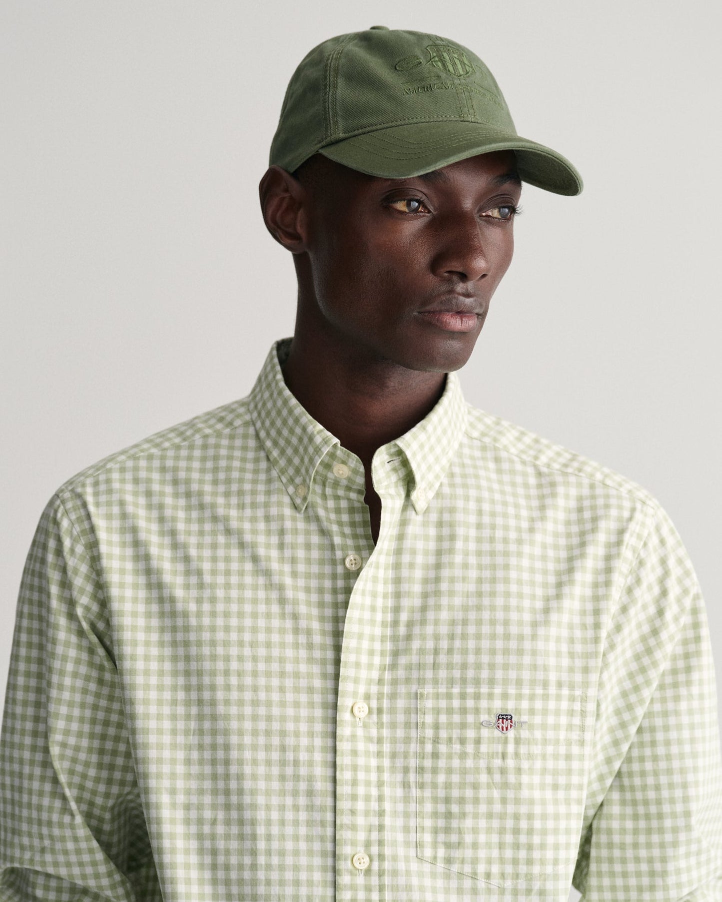 Men's Regular Fit Gingham Poplin Shirt - MILKY MATCHA