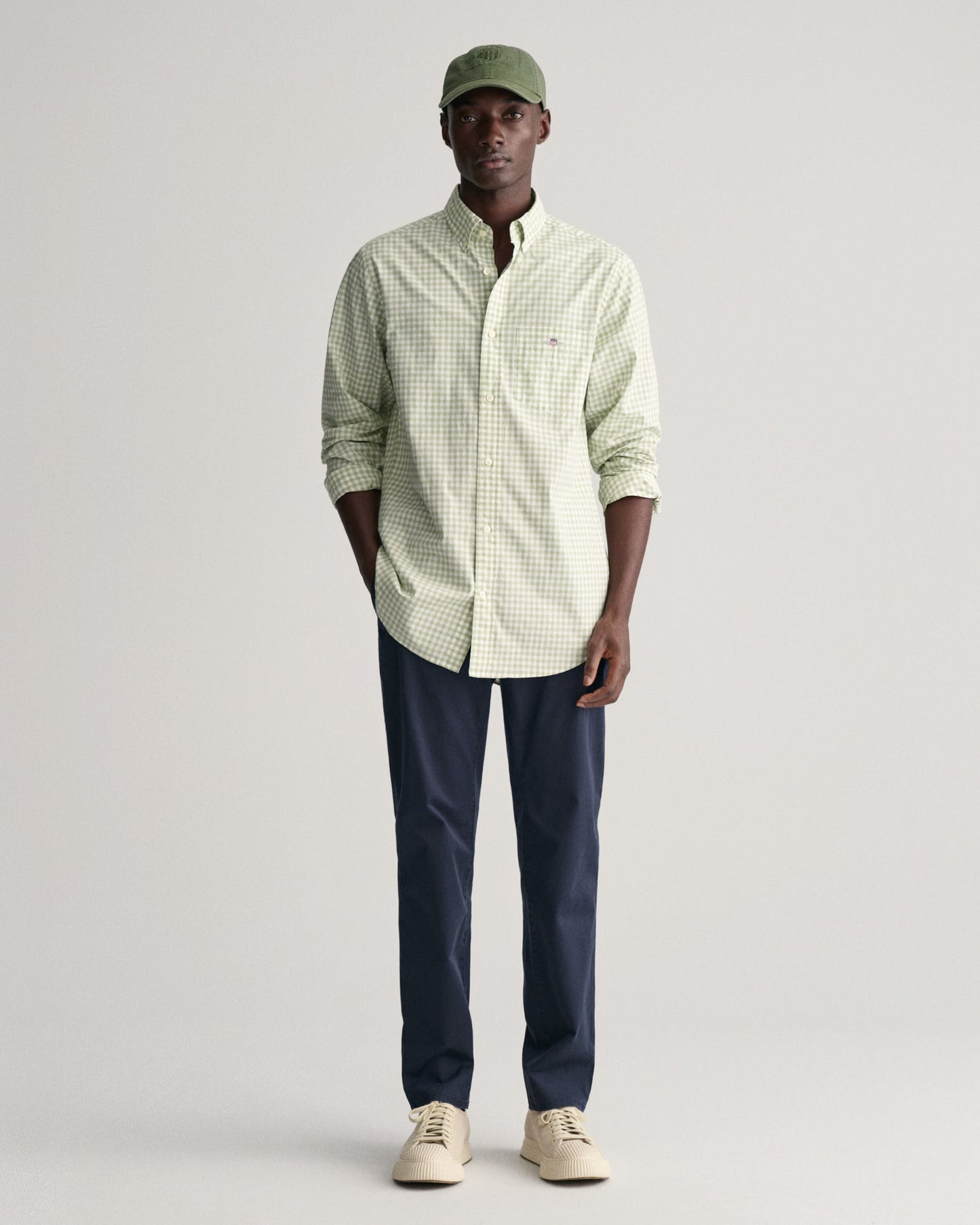 Men's Regular Fit Gingham Poplin Shirt - MILKY MATCHA