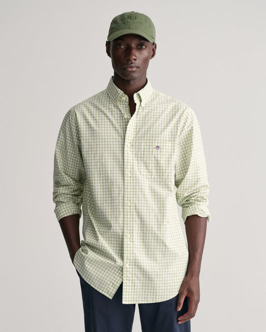 Men's Regular Fit Gingham Poplin Shirt - MILKY MATCHA