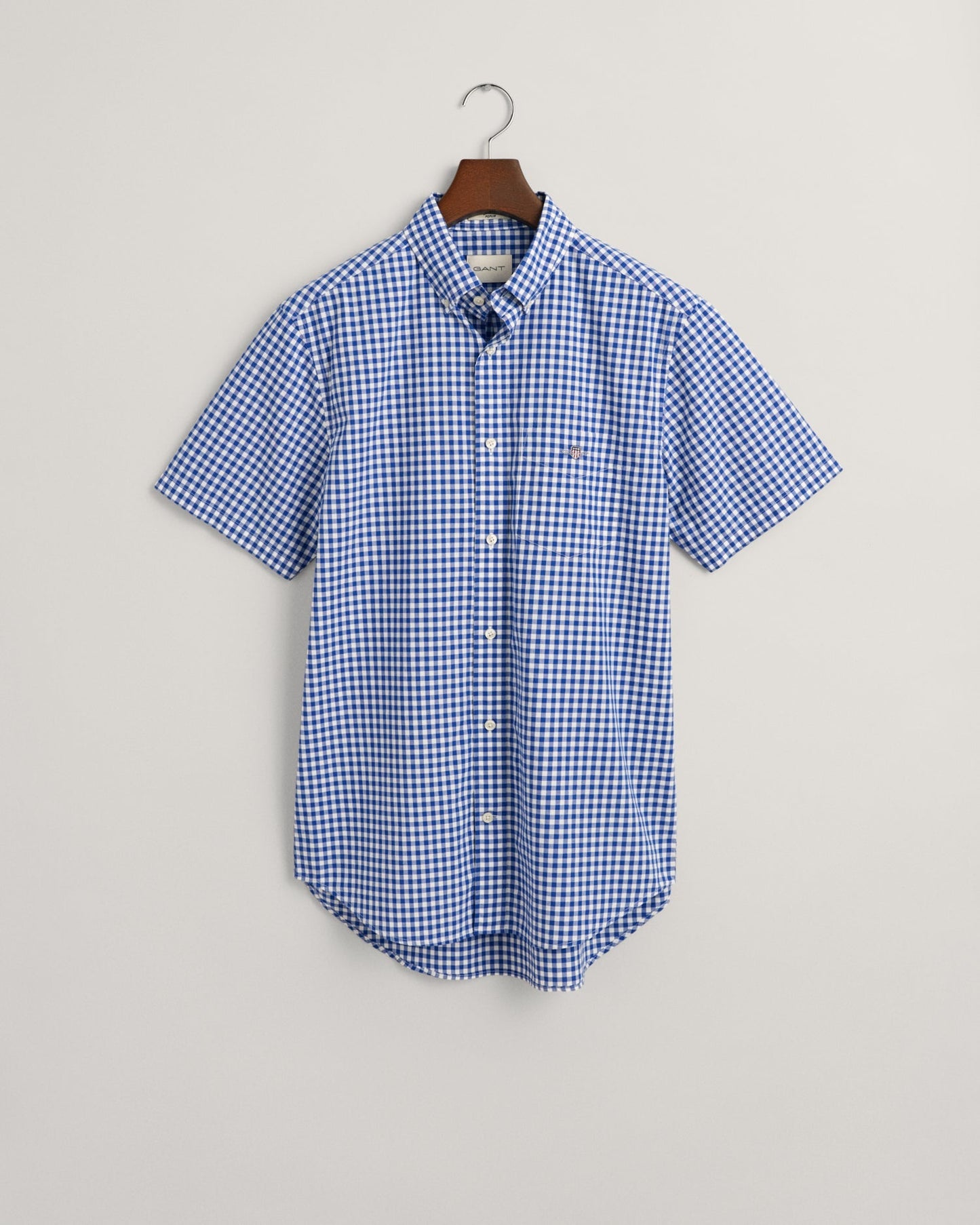 Men's Regular Fit Gingham Poplin Short Sleeve Shirt - COLLEGE BLUE