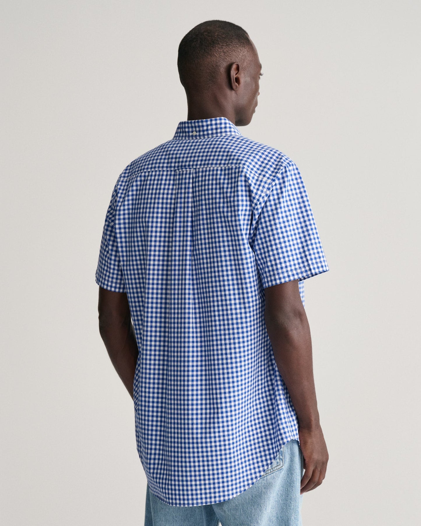 Men's Regular Fit Gingham Poplin Short Sleeve Shirt - COLLEGE BLUE