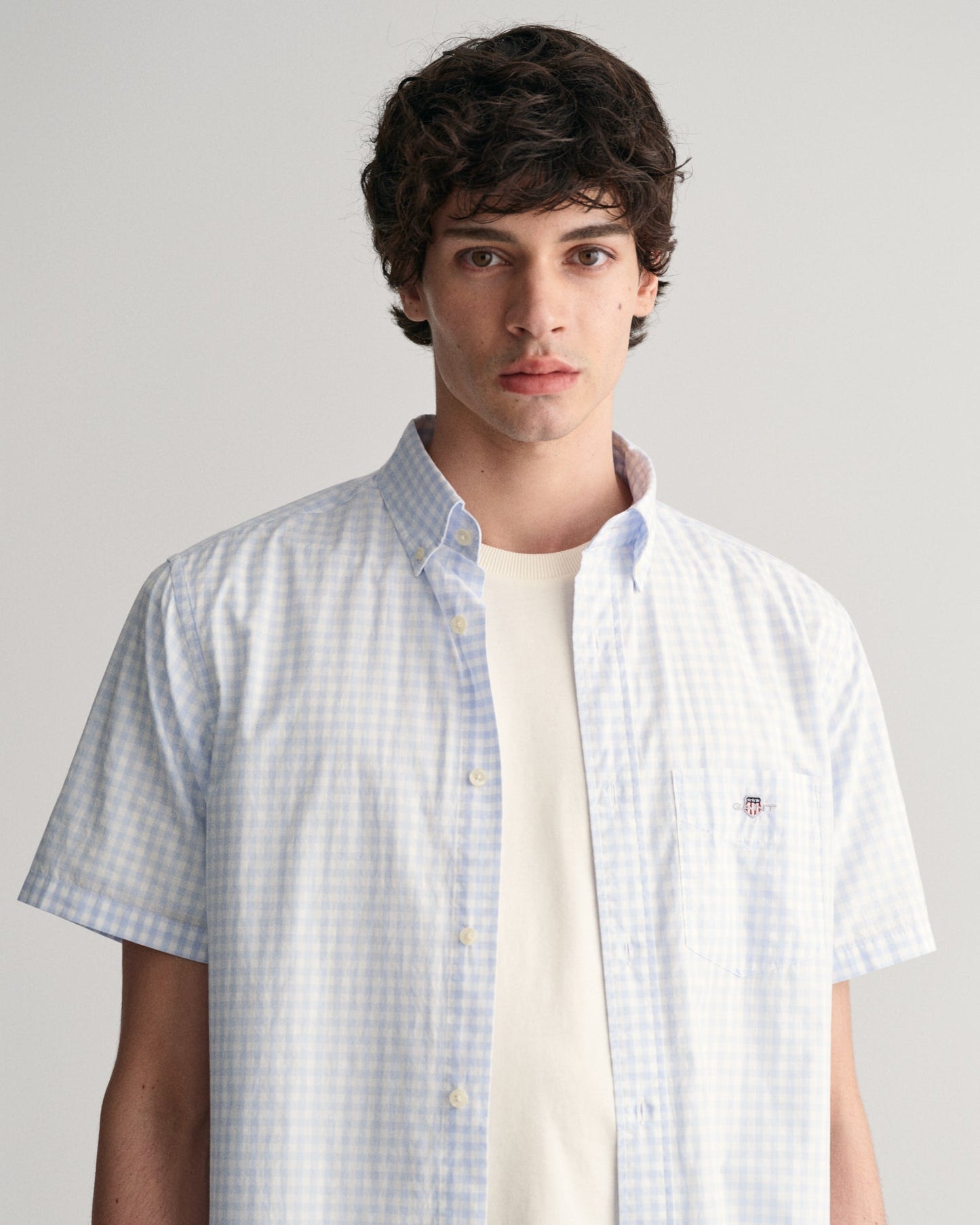 Men's Regular Fit Gingham Poplin Short Sleeve Shirt - LIGHT BLUE