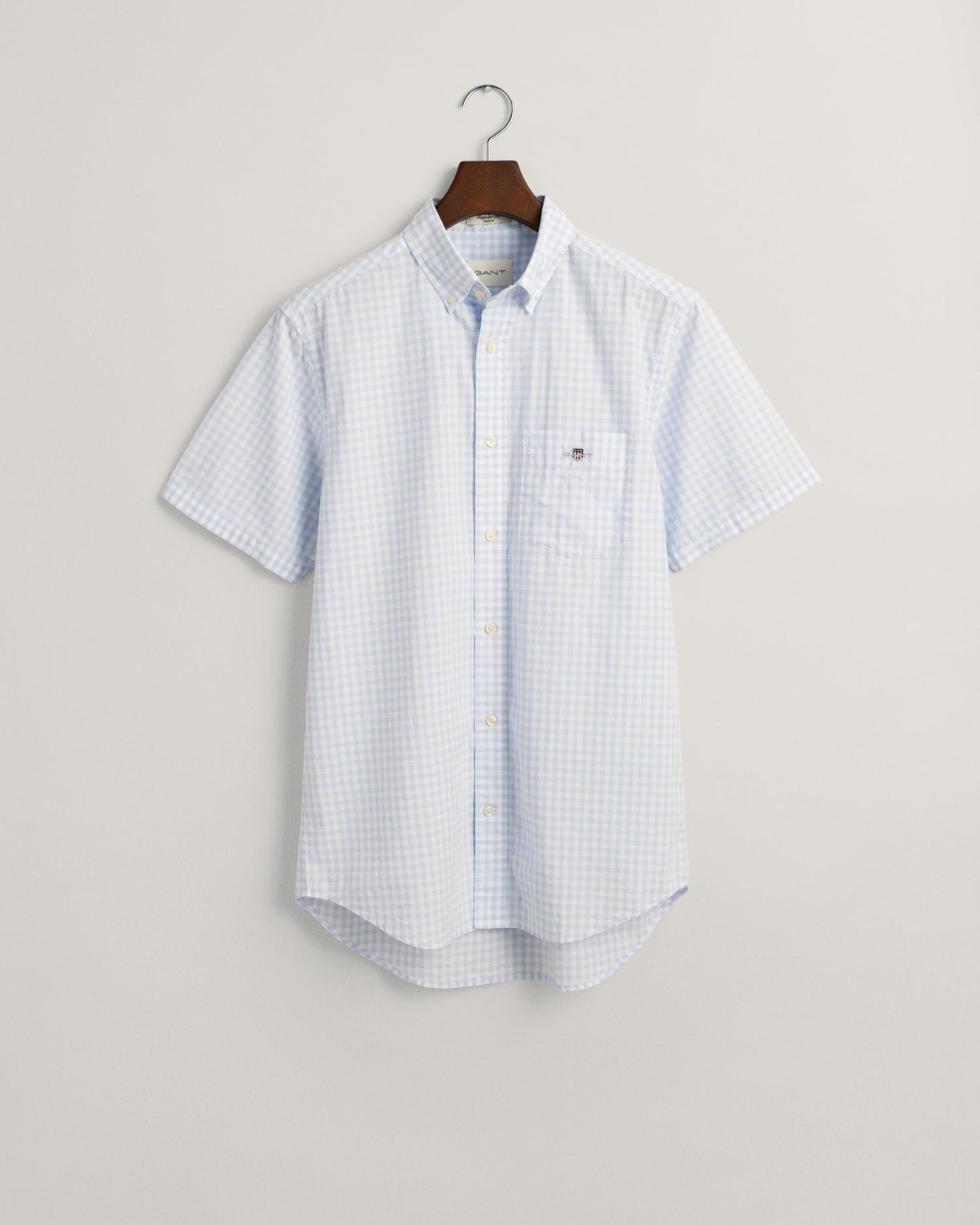 Men's Regular Fit Gingham Poplin Short Sleeve Shirt - LIGHT BLUE