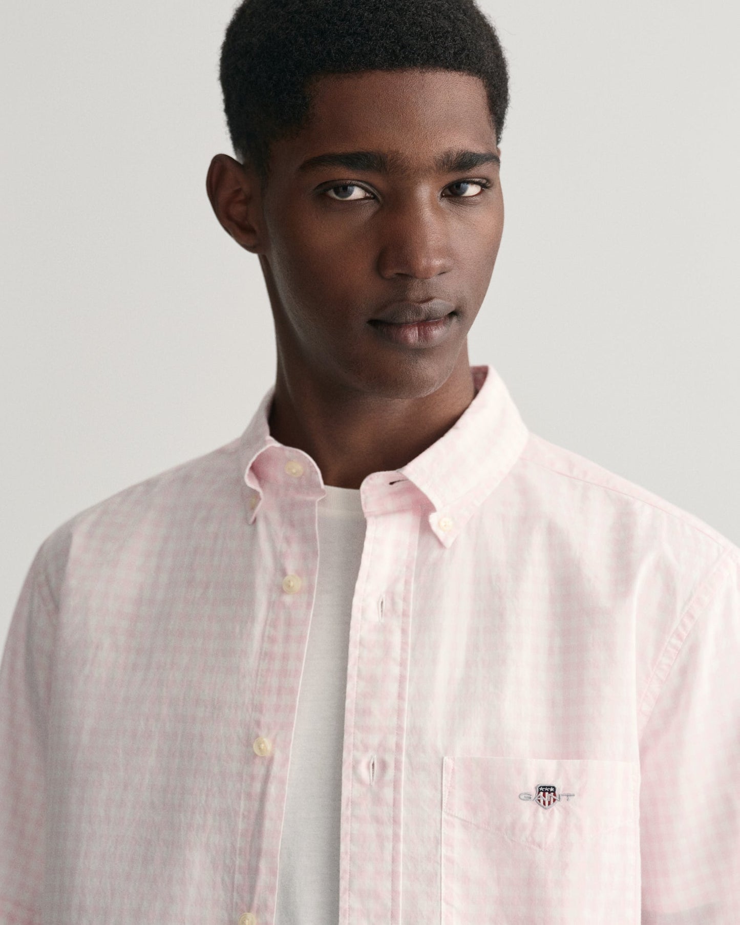 Men's Regular Fit Gingham Poplin Short Sleeve Shirt - LIGHT PINK