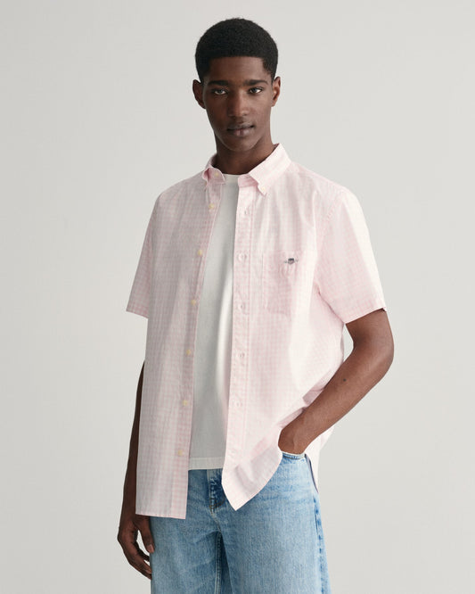 Men's Regular Fit Gingham Poplin Short Sleeve Shirt - LIGHT PINK