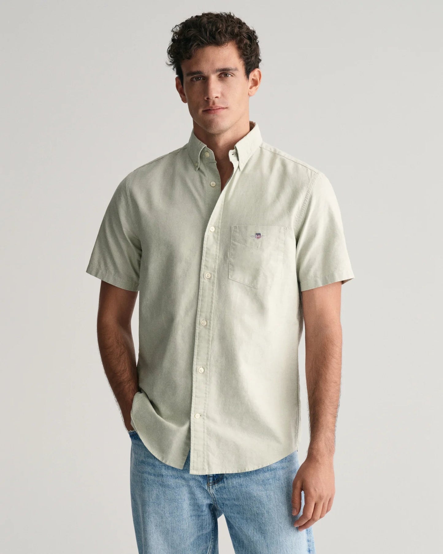 Men's Regular Fit Oxford Short Sleeve Shirt - MILKY MATCHA