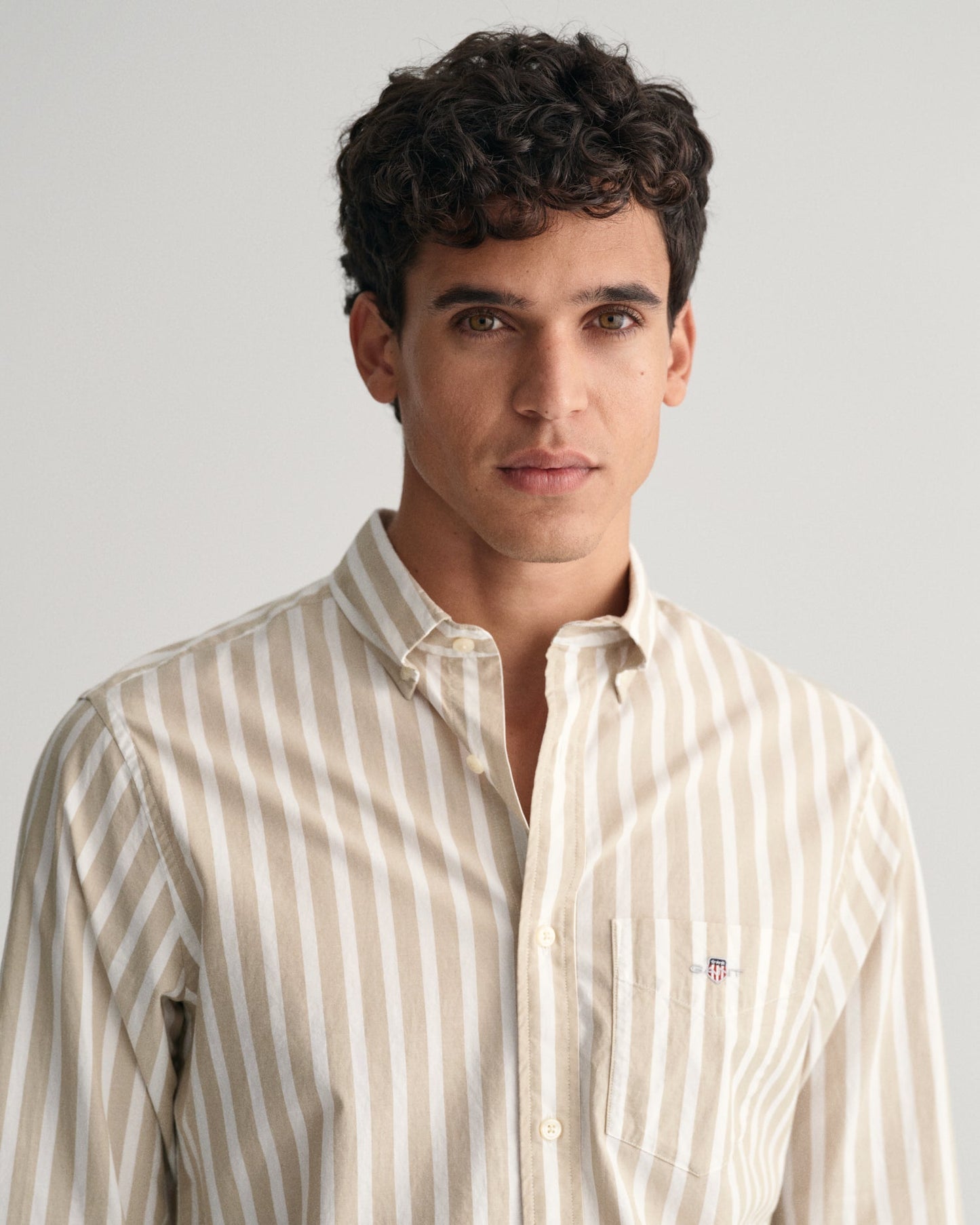 Men's Regular Fit Wide Striped Poplin Shirt - DRIED KHAKI