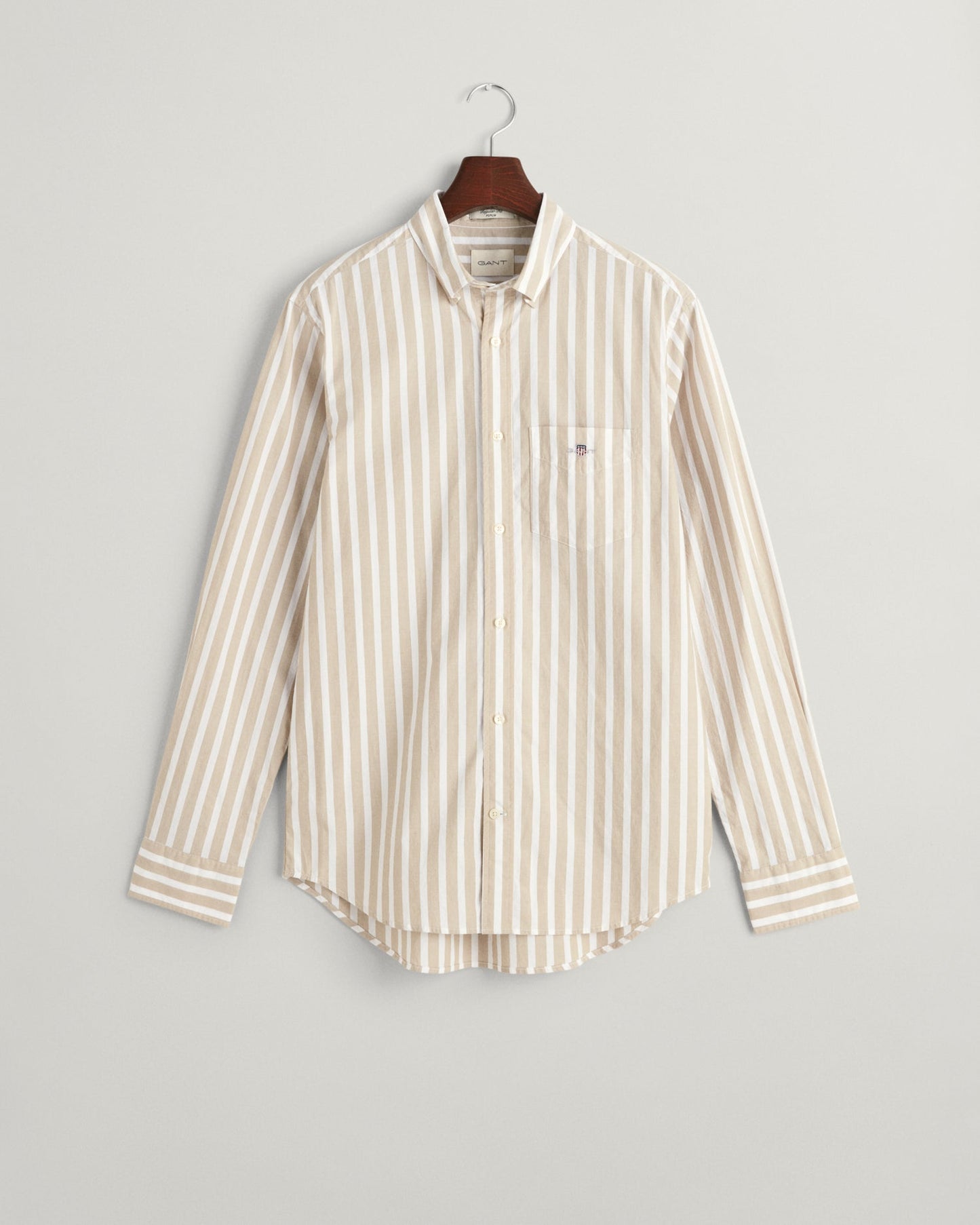 Men's Regular Fit Wide Striped Poplin Shirt - DRIED KHAKI