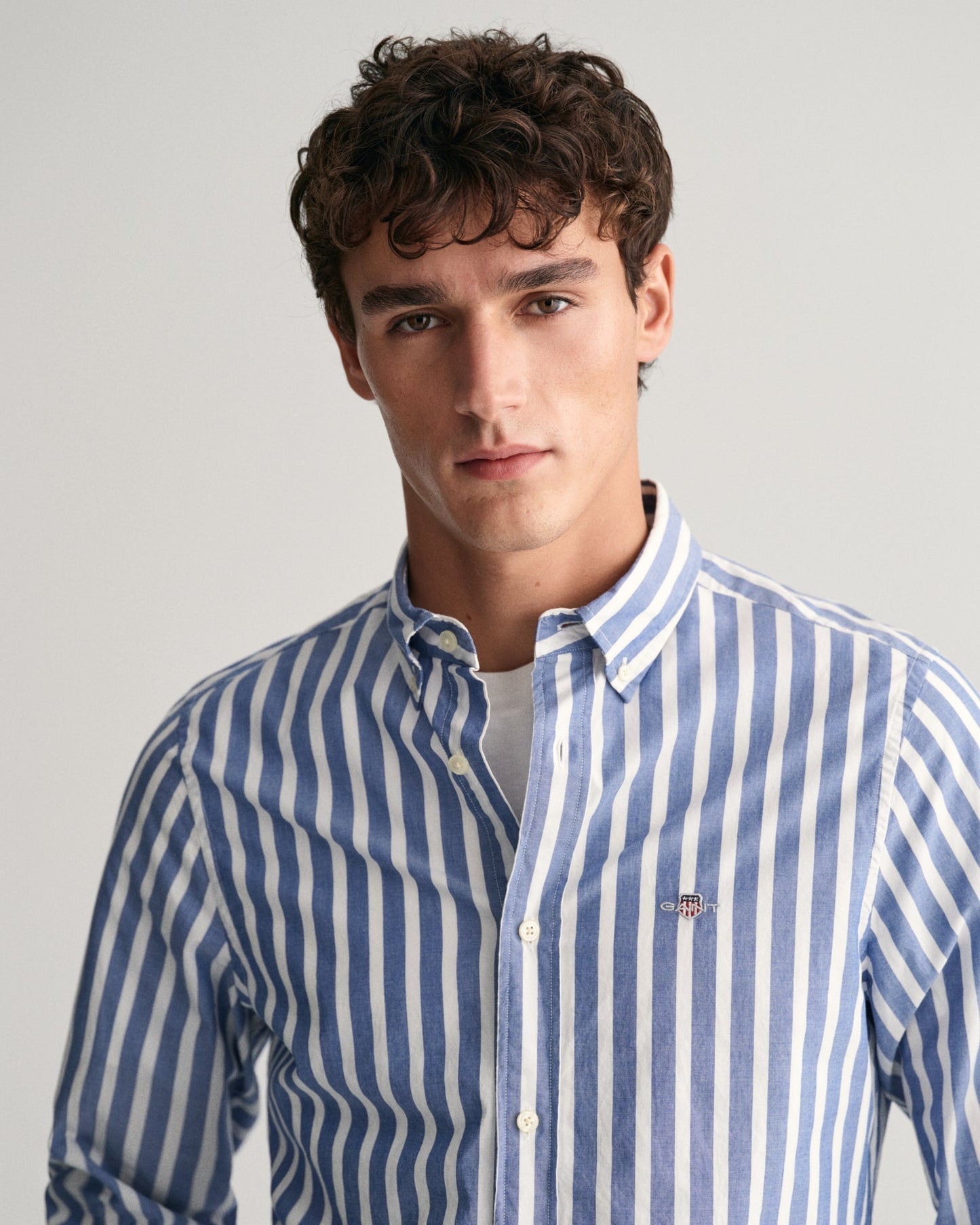 Men's Regular Fit Wide Striped Poplin Shirt - COLLEGE BLUE