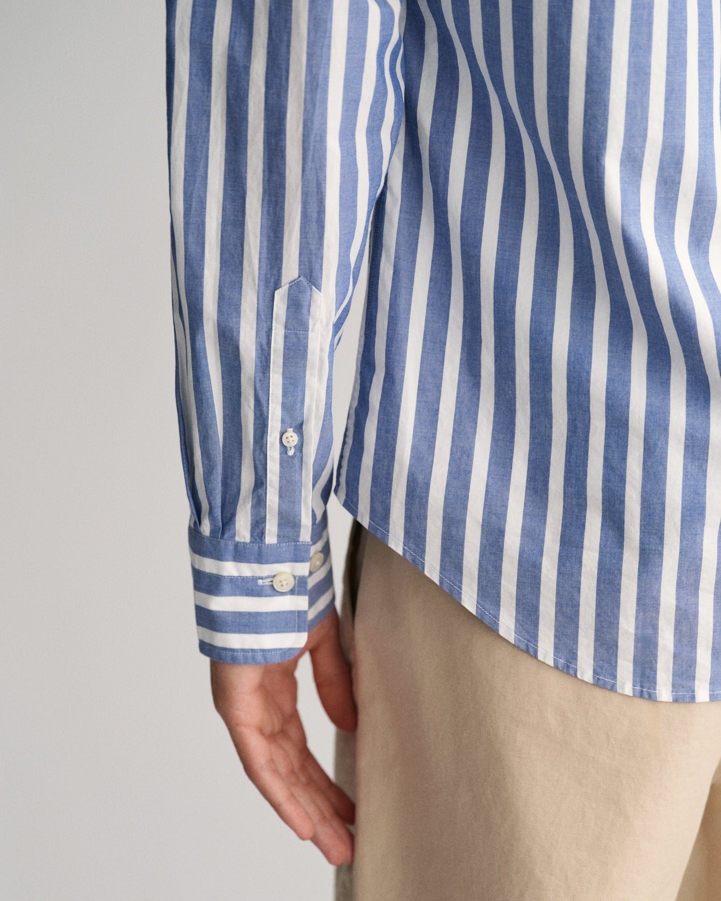 Men's Regular Fit Wide Striped Poplin Shirt - COLLEGE BLUE