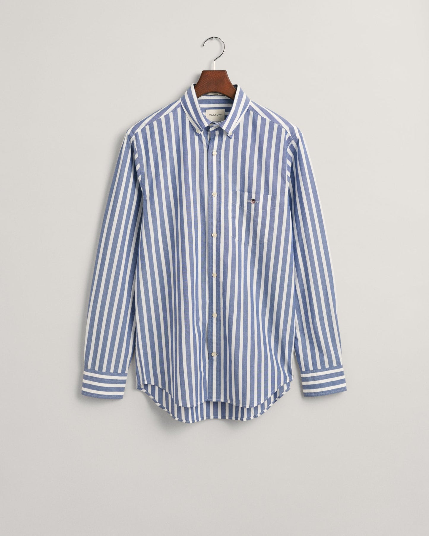 Men's Regular Fit Wide Striped Poplin Shirt - COLLEGE BLUE