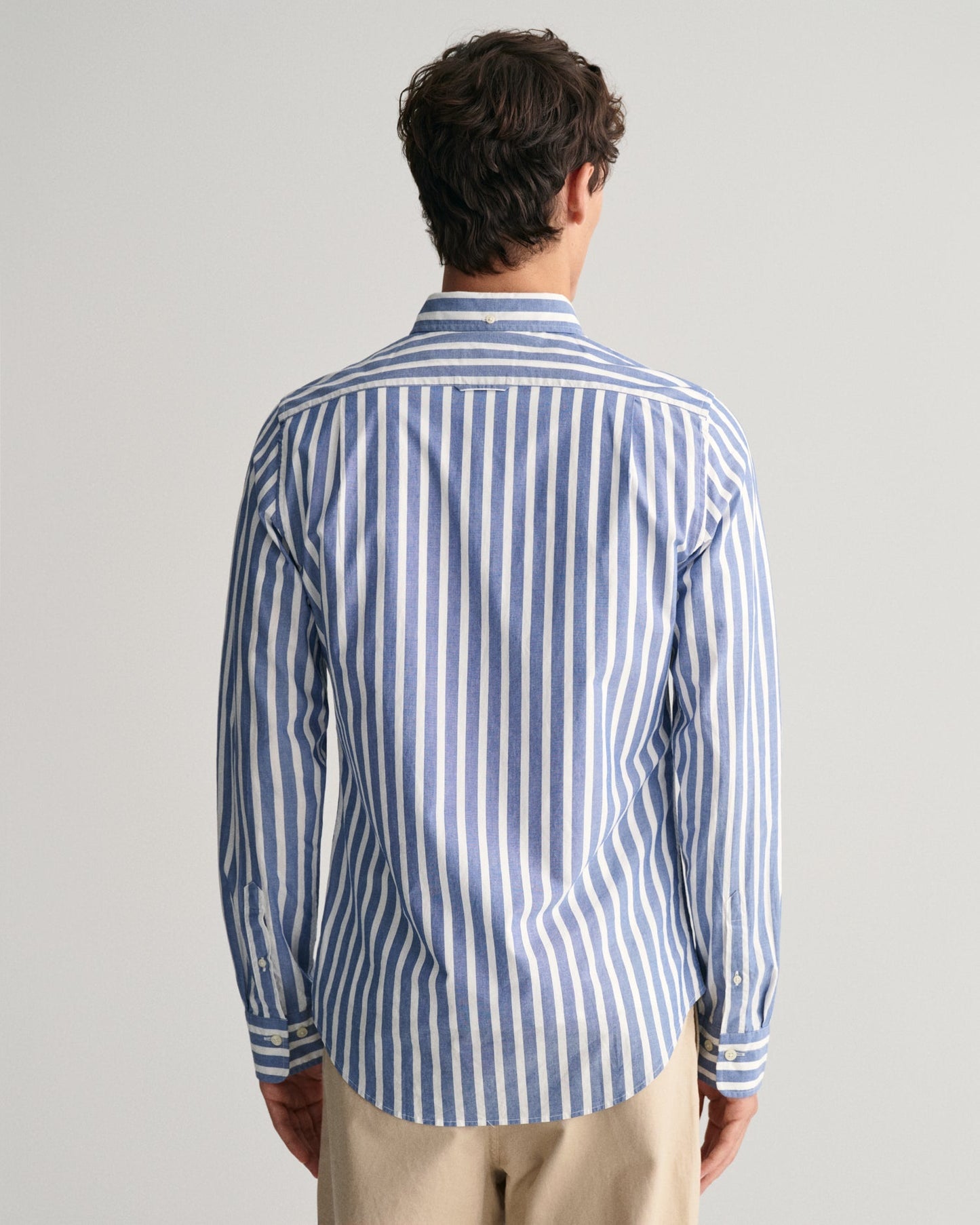 Men's Regular Fit Wide Striped Poplin Shirt - COLLEGE BLUE