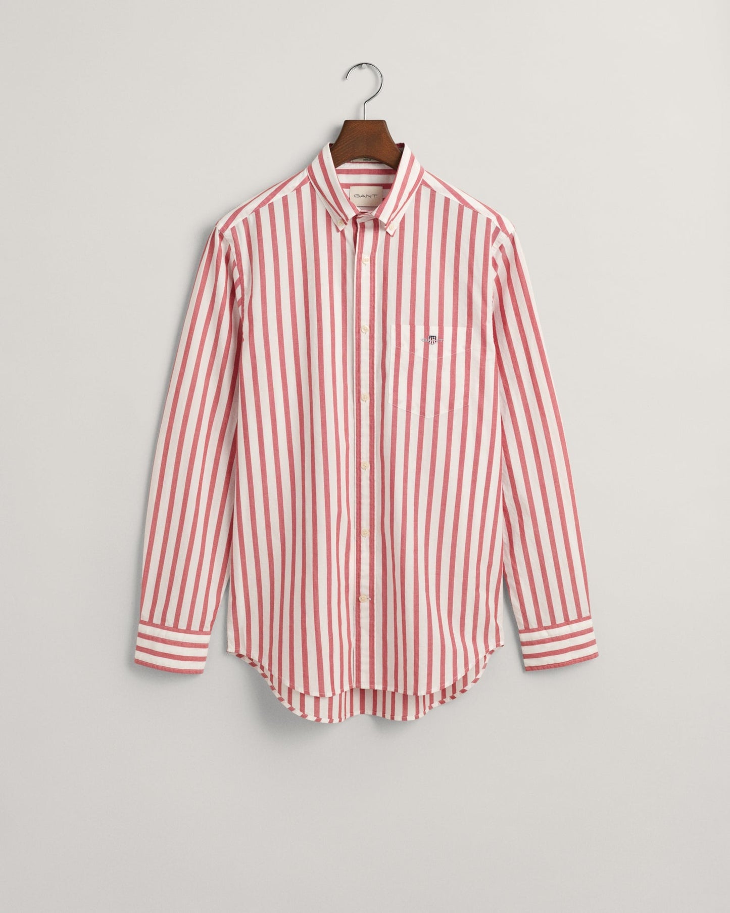 Men's Regular Fit Wide Striped Poplin Shirt - RUBY RED