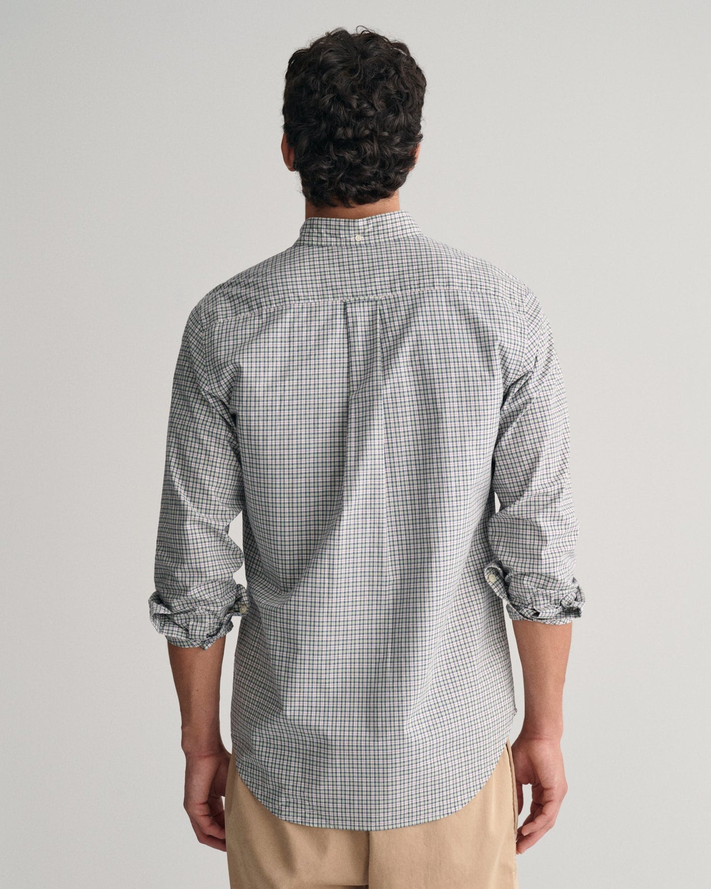 Men's Regular Fit Micro Checked Poplin Shirt - MILKY MATCHA