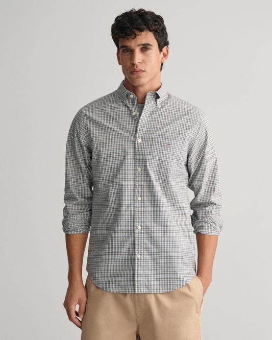 Men's Regular Fit Micro Checked Poplin Shirt - MILKY MATCHA