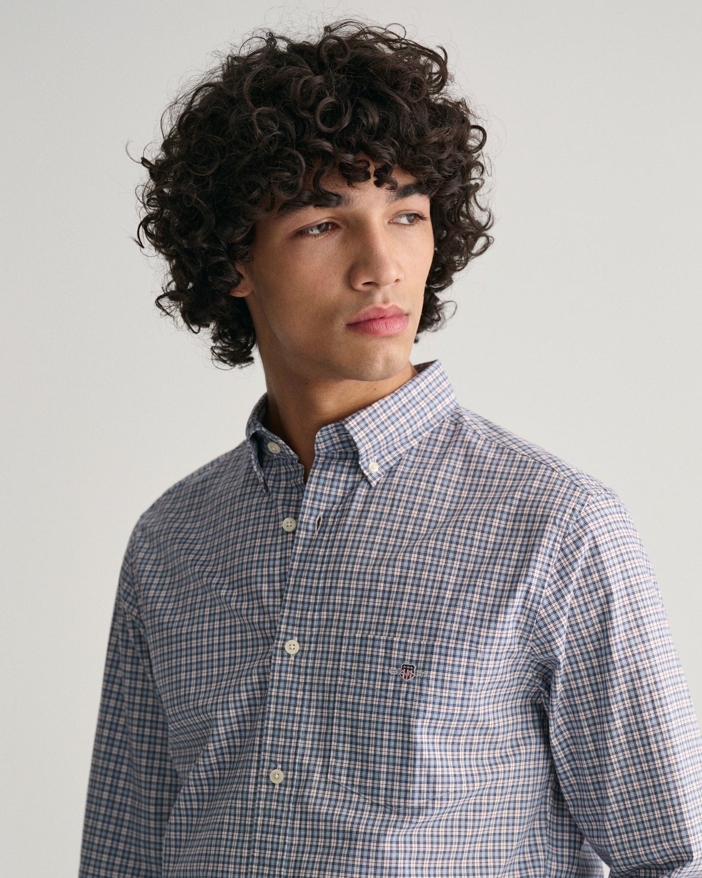 Men's Regular Fit Micro Checked Poplin Shirt - DOVE BLUE