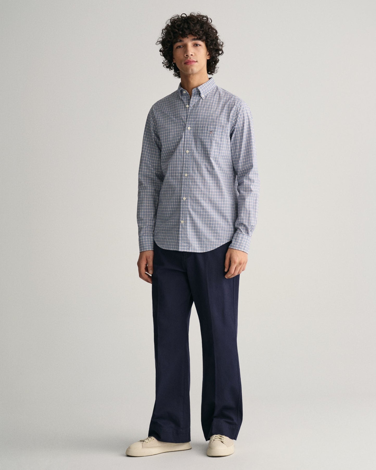 Men's Regular Fit Micro Checked Poplin Shirt - DOVE BLUE