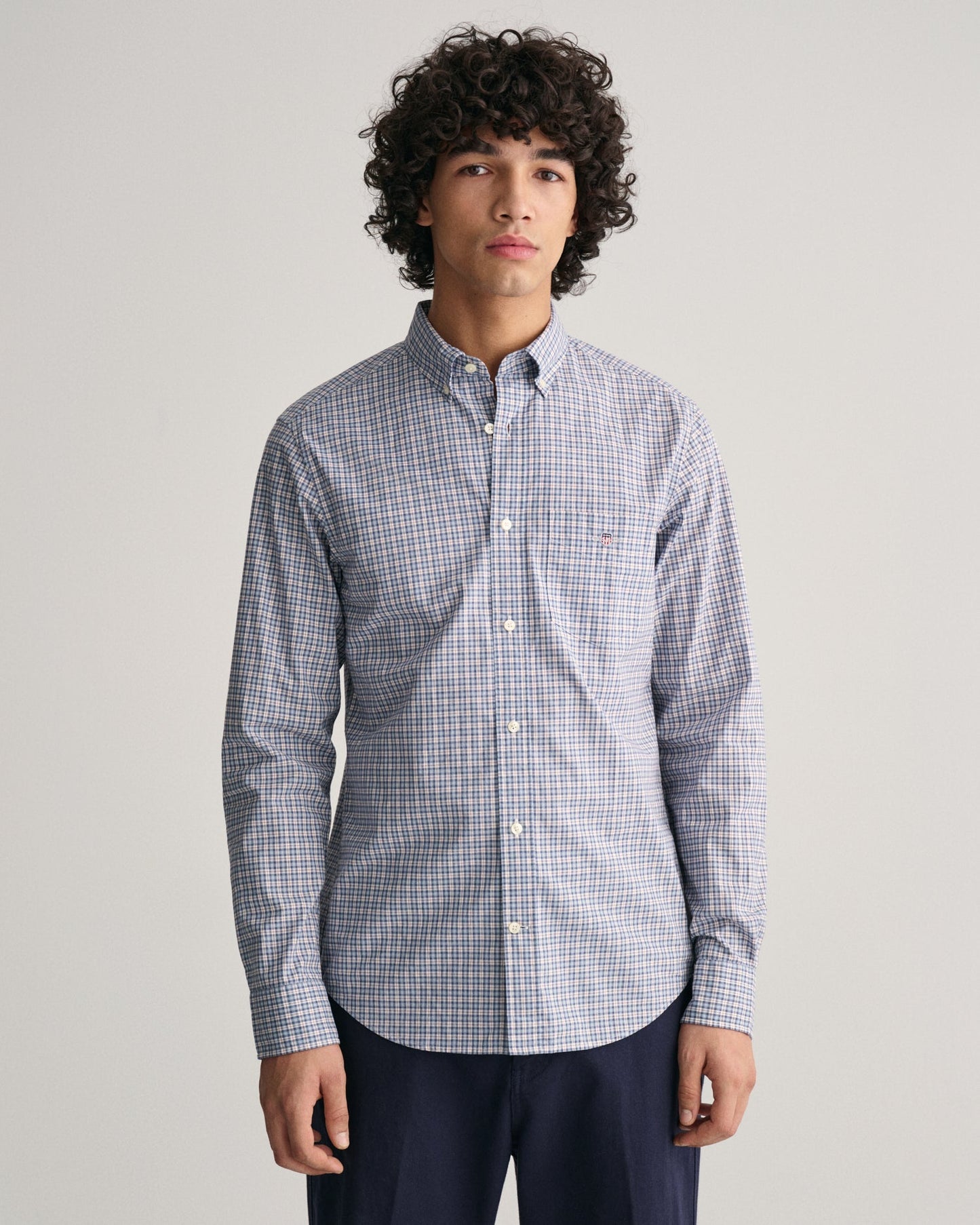 Men's Regular Fit Micro Checked Poplin Shirt - DOVE BLUE