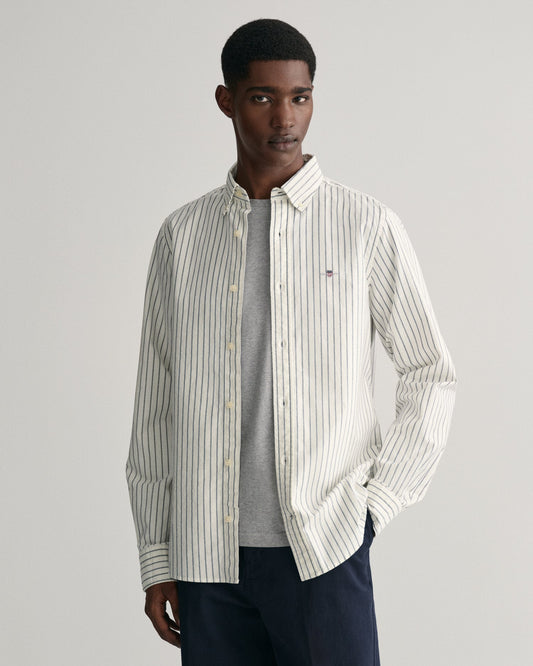 Men's Slim Fit Striped Oxford Stretch Shirt - WHITE