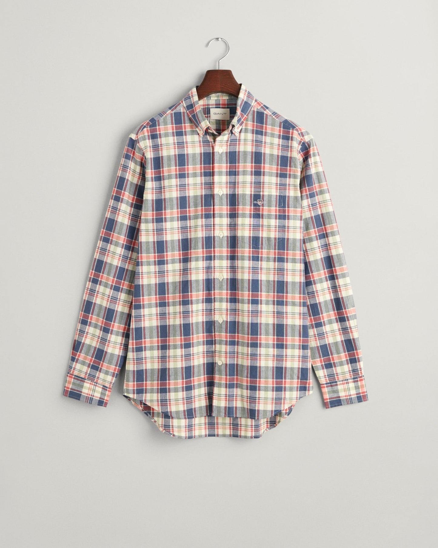 Men's Regular Fit Checked Cotton Linen Shirt - DUSTY BLUE SEA