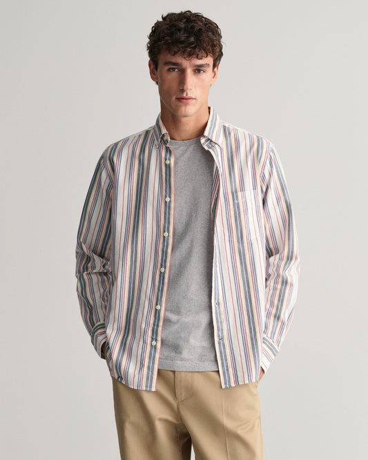 Men's Regular Fit Striped Archive Oxford Shirt - EGGSHELL