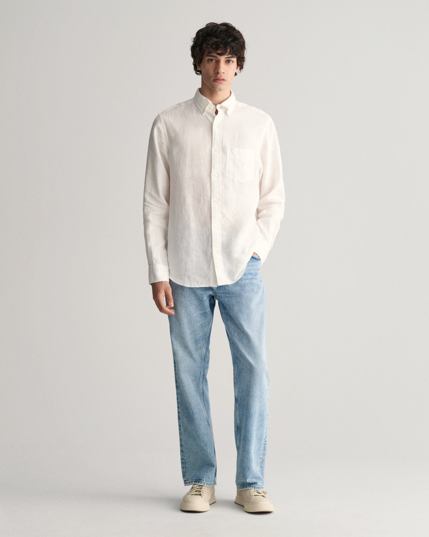 Men's Regular Fit Linen Shirt - WHITE