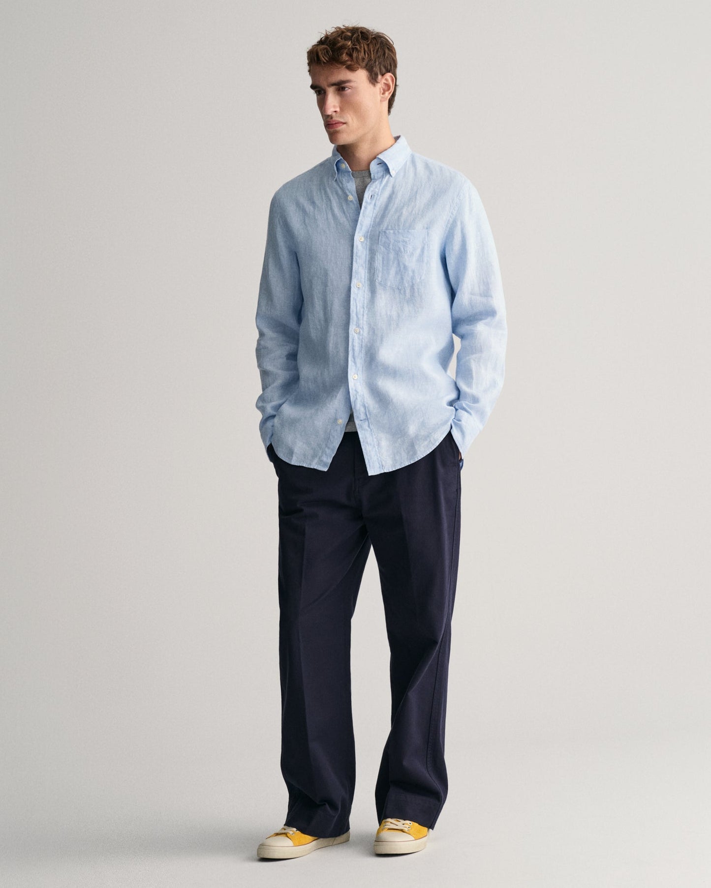 Men's Regular Fit Linen Shirt - CAPRI BLUE