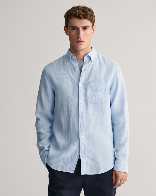 Men's Regular Fit Linen Shirt - CAPRI BLUE