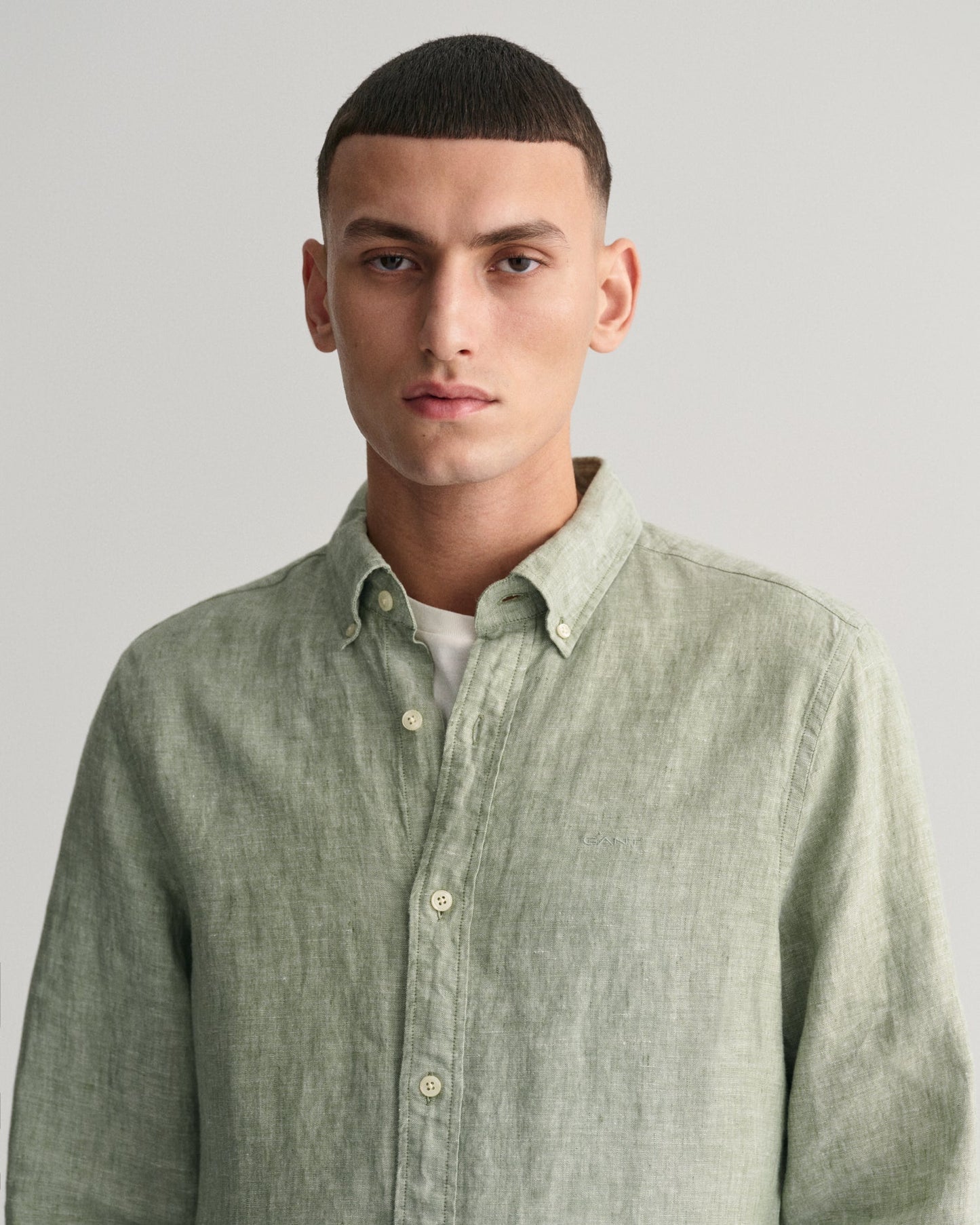 Men's Slim Fit Linen Shirt - KALAMATA GREEN