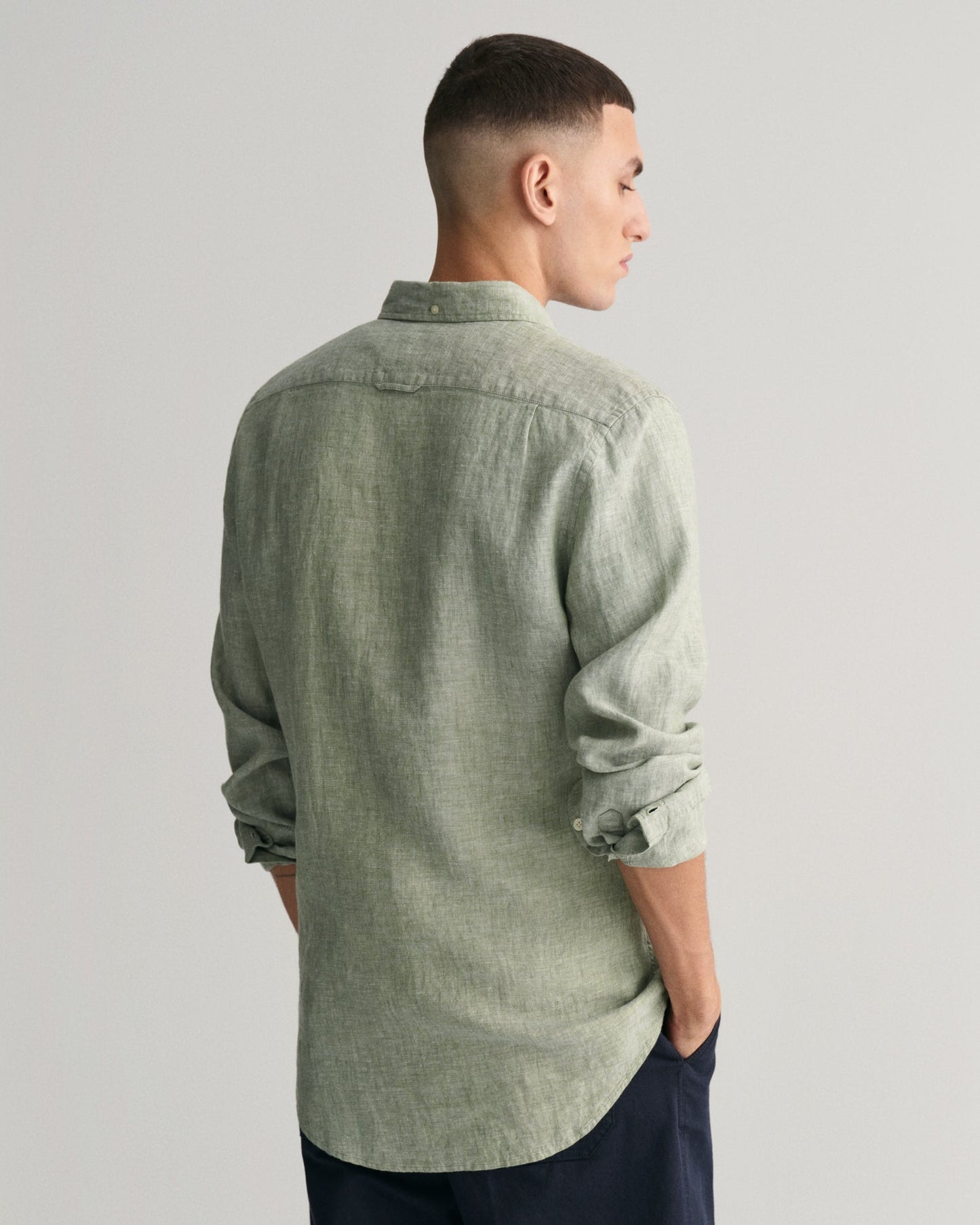 Men's Slim Fit Linen Shirt - KALAMATA GREEN