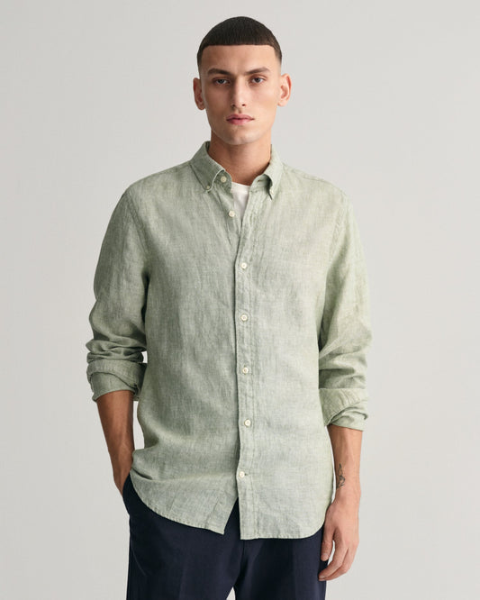 Men's Slim Fit Linen Shirt - KALAMATA GREEN