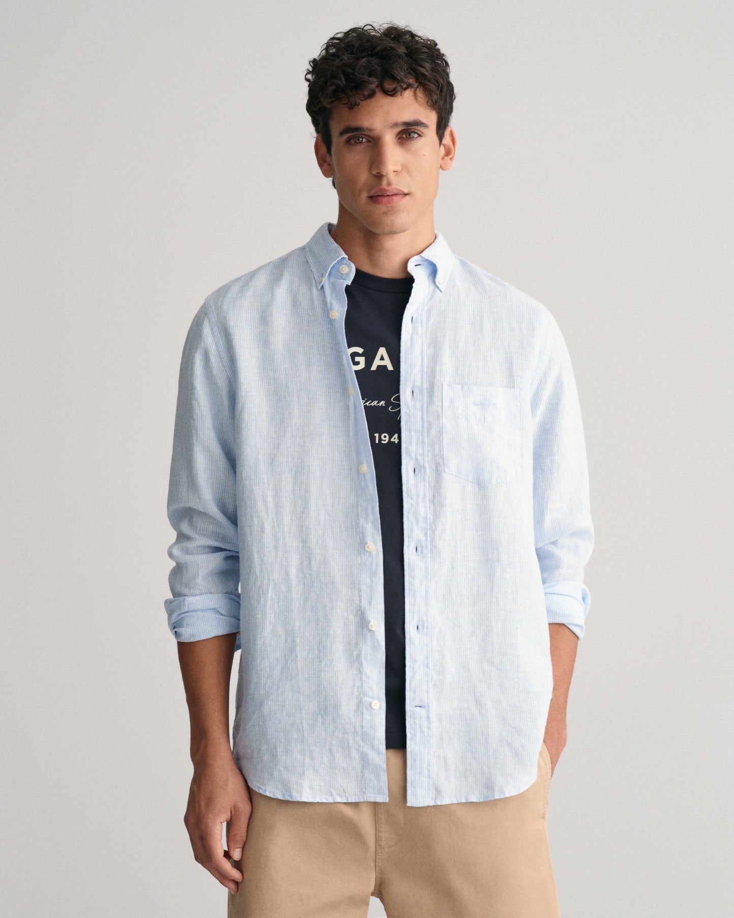 Men's Regular Fit Striped Linen Shirt - CAPRI BLUE