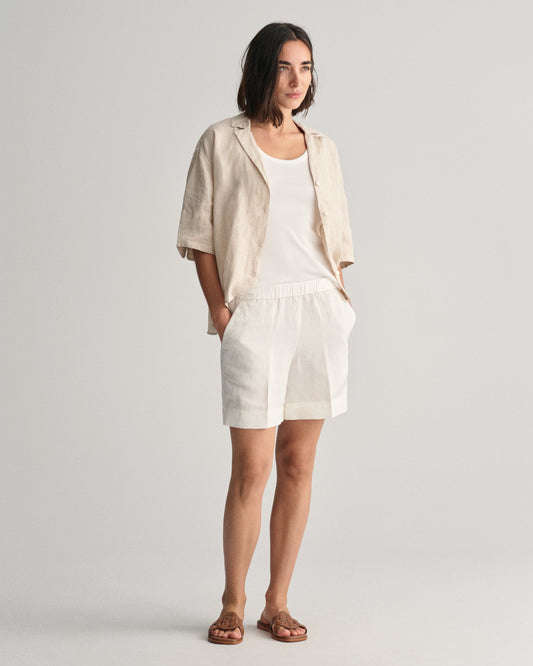 Women's Relaxed Fit Linen Blend Pull-On Shorts - EGGSHELL