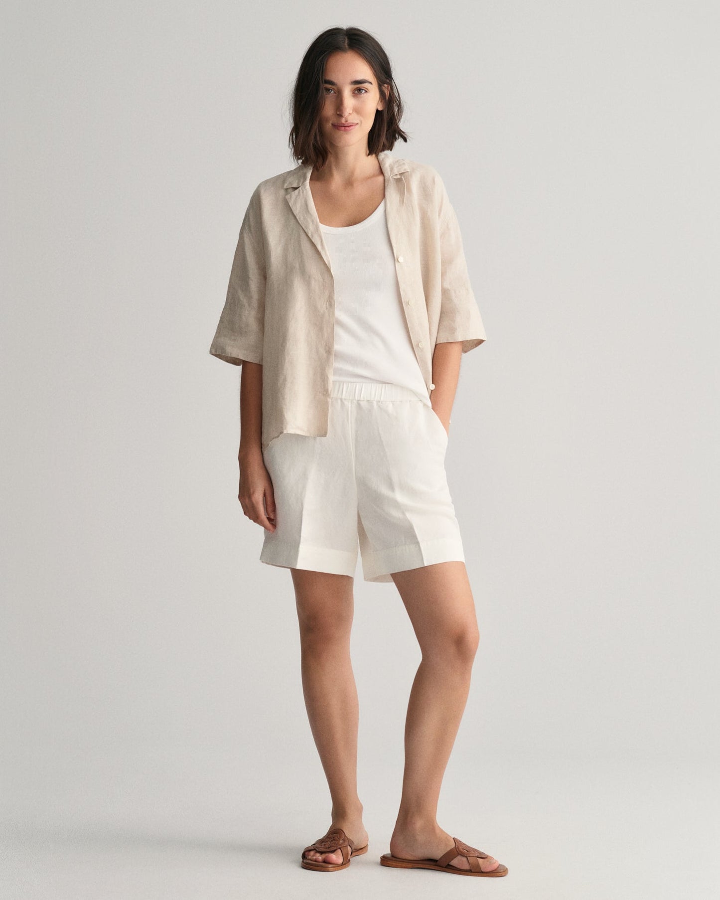 Women's Relaxed Fit Linen Blend Pull-On Shorts - EGGSHELL