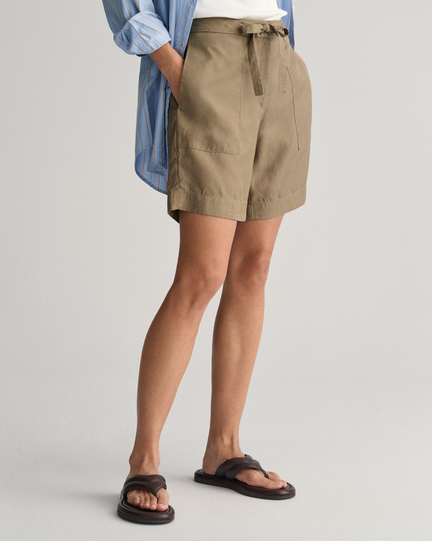 Women's Relaxed Fit Tie Waist Shorts - DRIED CLAY