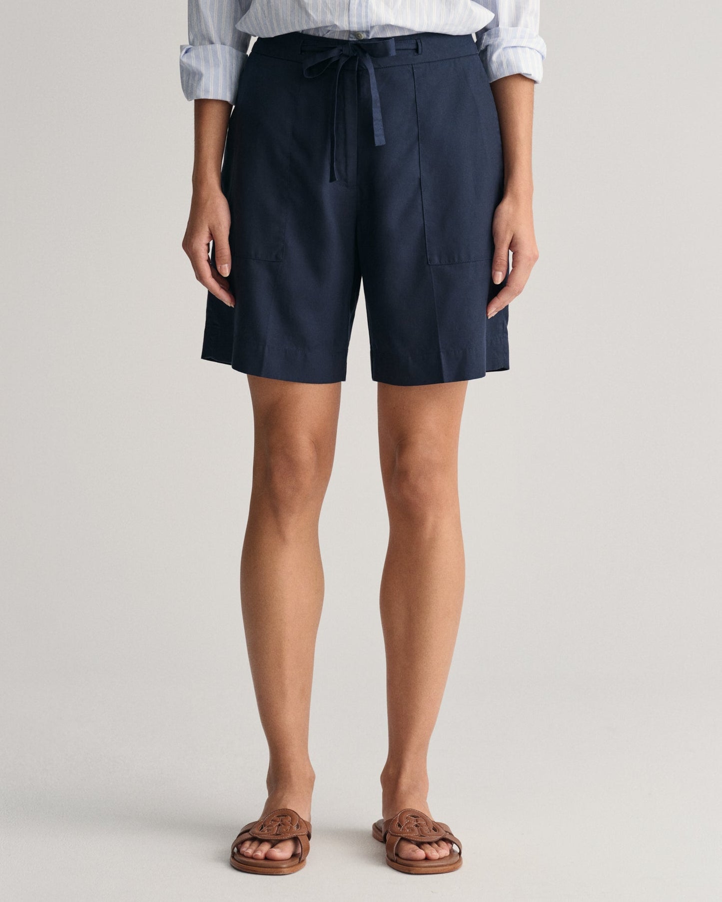 Women's Relaxed Fit Tie Waist Shorts - EVENING BLUE