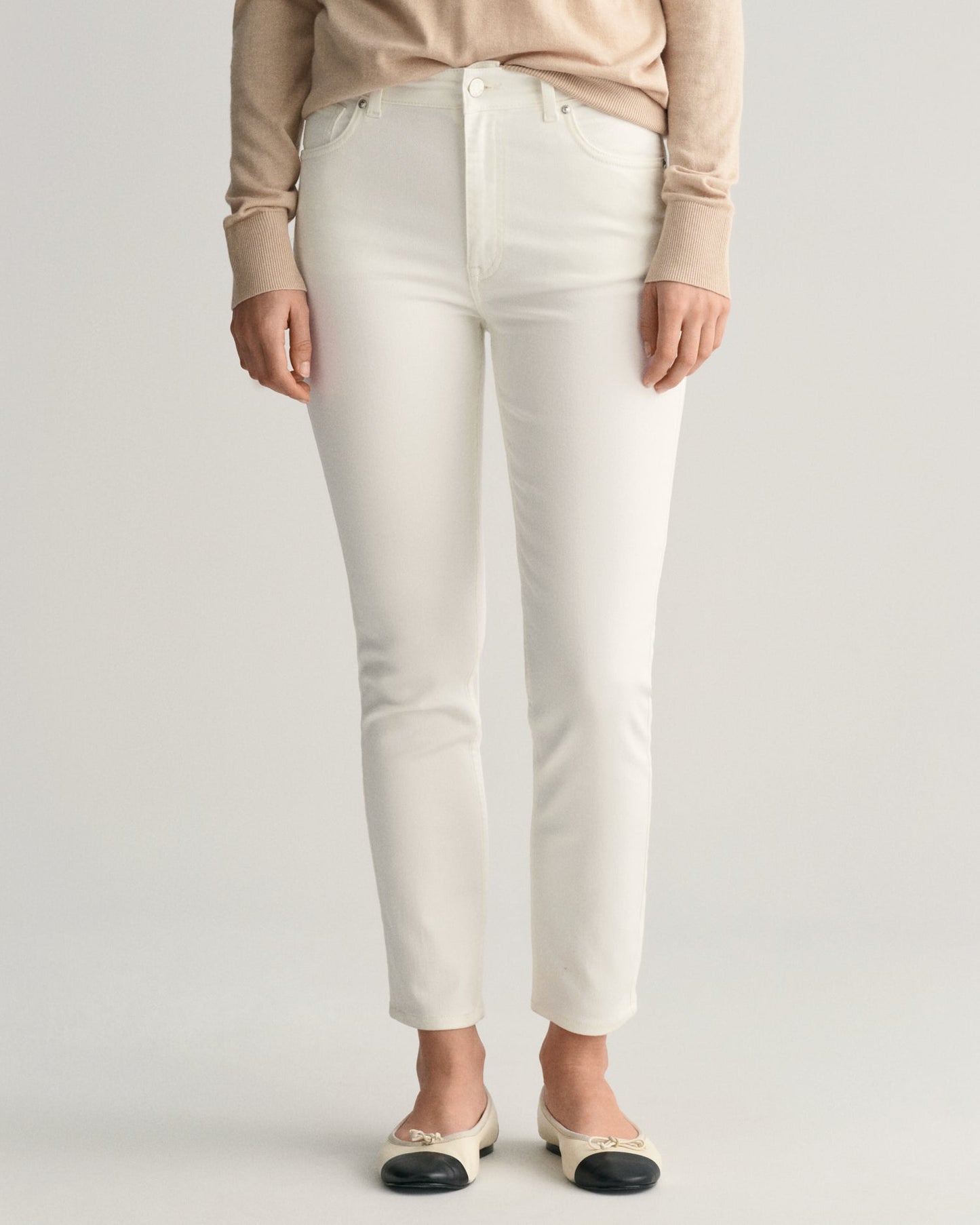 Women's Slim Fit Cropped White Jeans - EGGSHELL