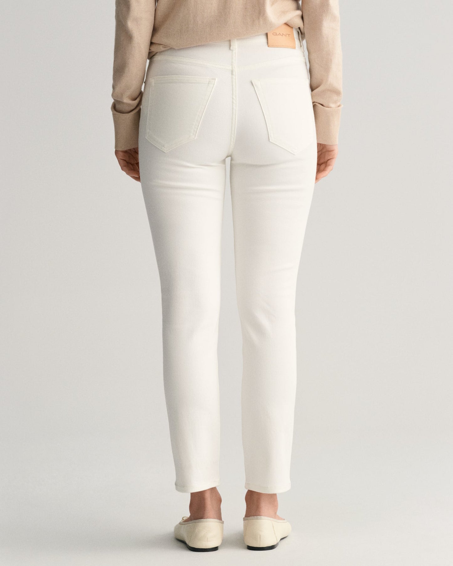 Women's Slim Fit Cropped White Jeans - EGGSHELL