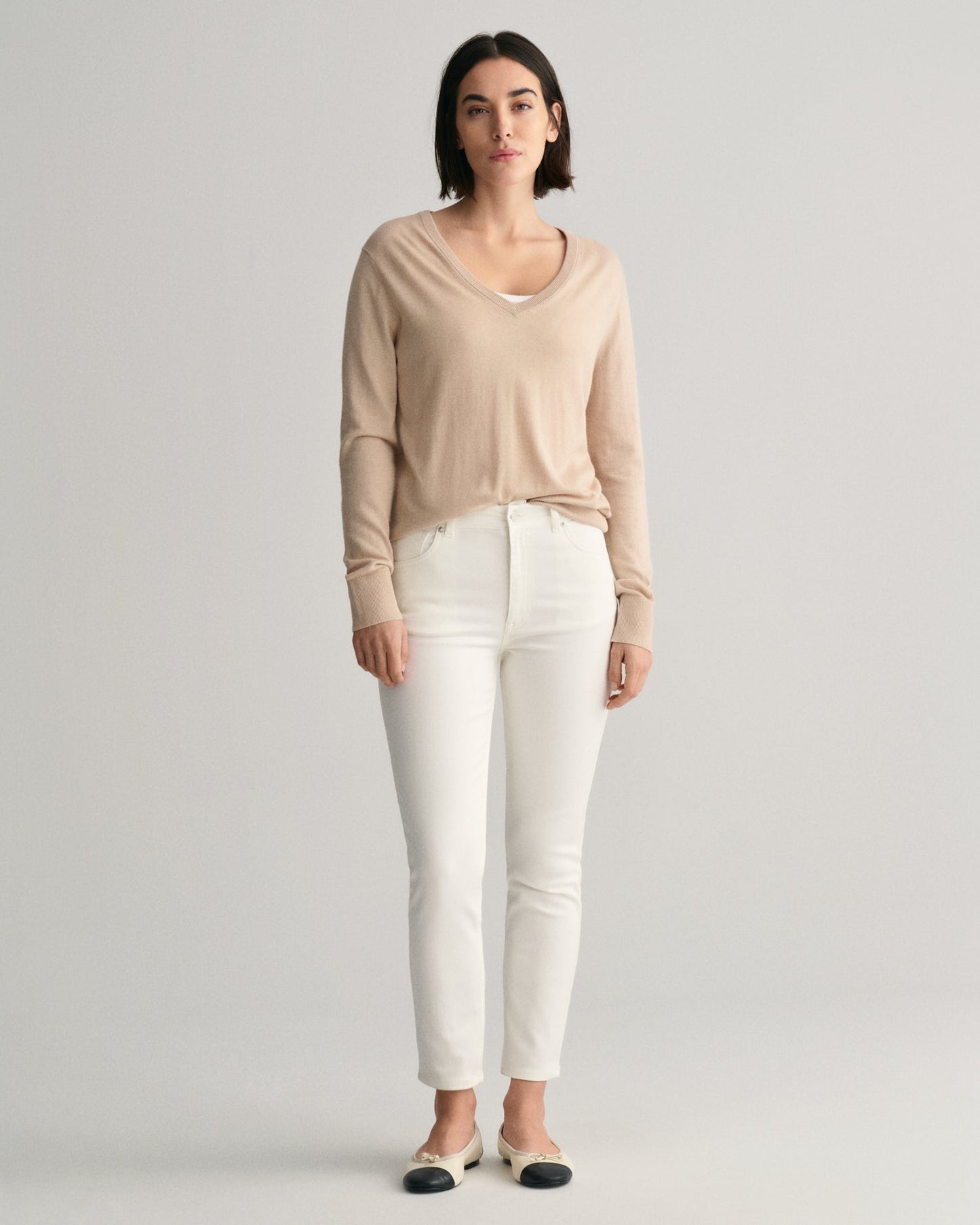 Women's Slim Fit Cropped White Jeans - EGGSHELL