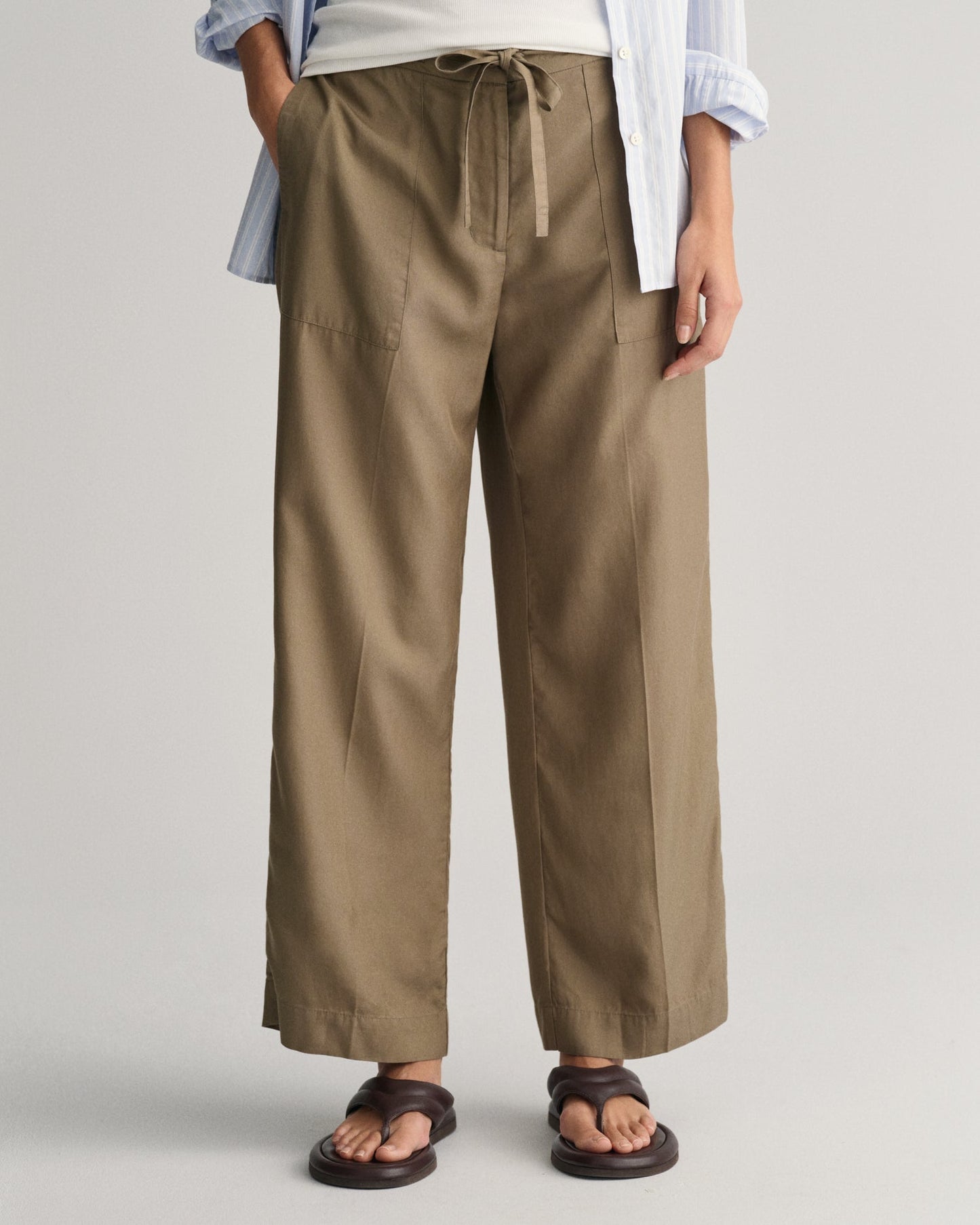 Women's Relaxed Fit Tie Waist Pants - DRIED CLAY