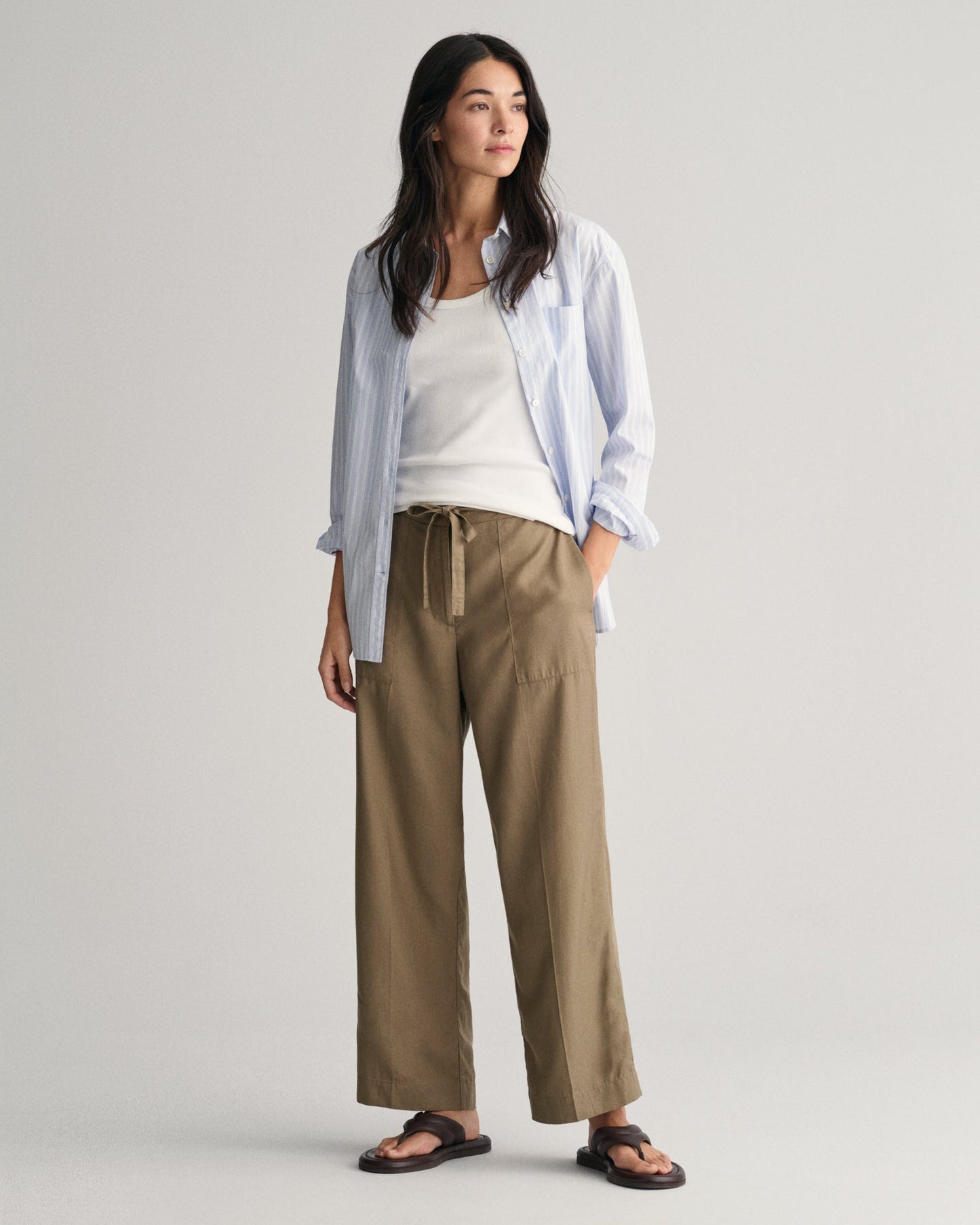 Women's Relaxed Fit Tie Waist Pants - DRIED CLAY