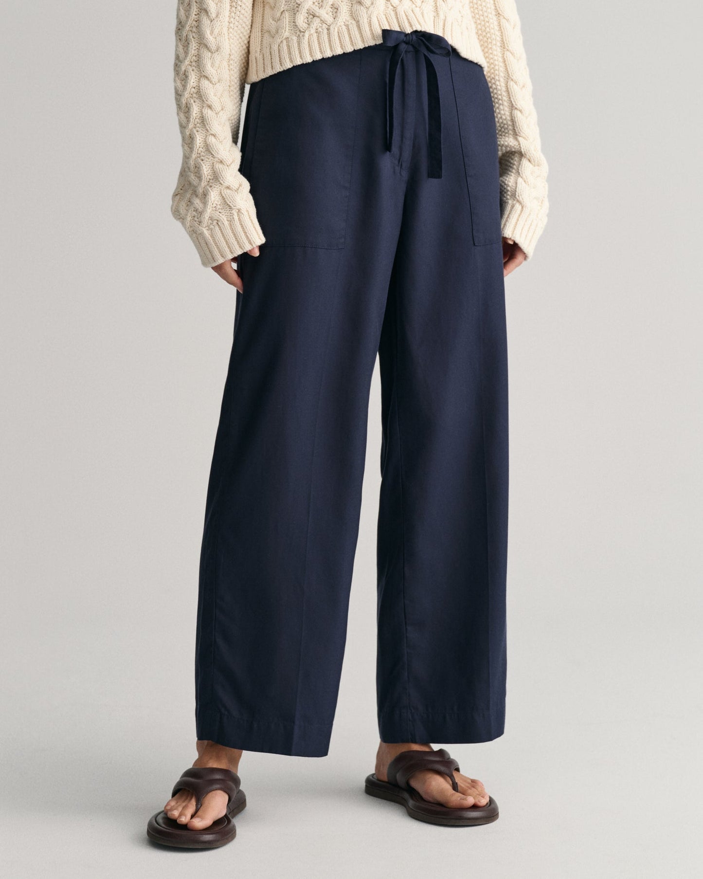 Women's Relaxed Fit Tie Waist Pants - EVENING BLUE