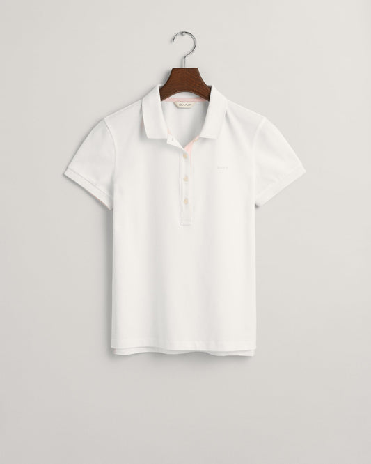 Women's Contrast Collared Piqué Polo Shirt - WHITE