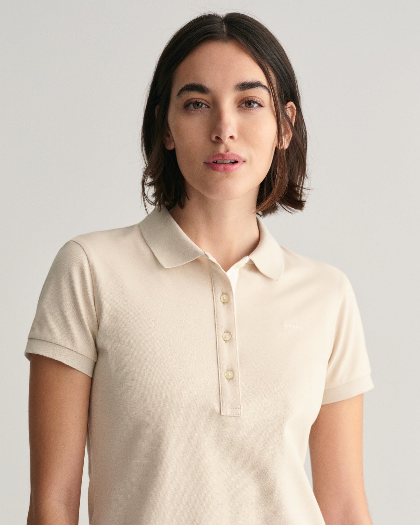 Women's Contrast Collared Piqué Polo Shirt - SOFT OAT