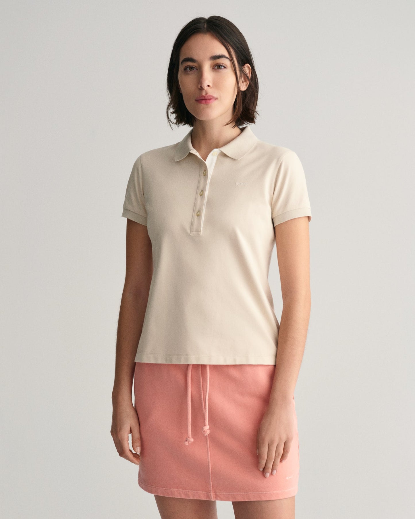 Women's Contrast Collared Piqué Polo Shirt - SOFT OAT