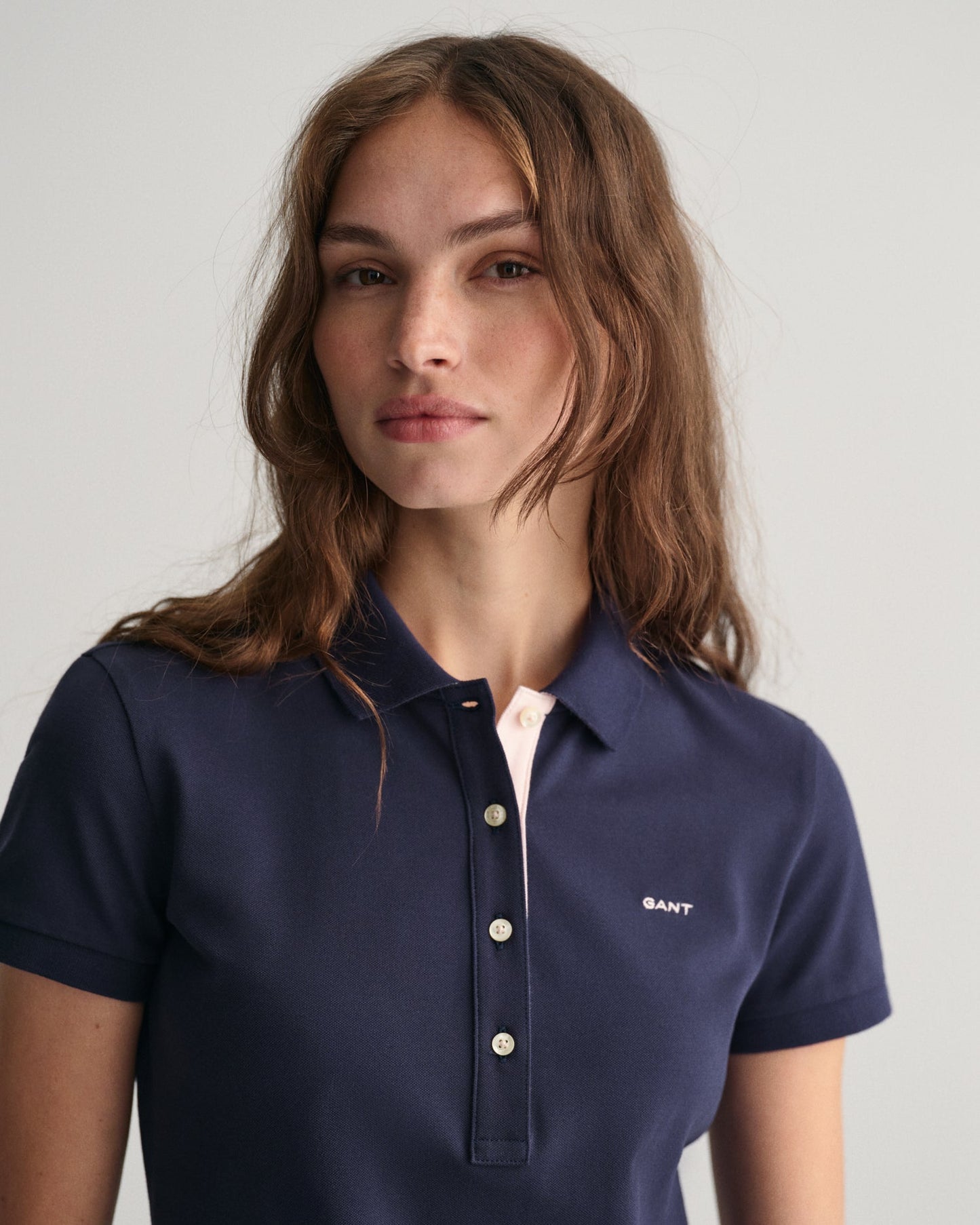 Women's Contrast Collared Piqué Polo Shirt - EVENING BLUE