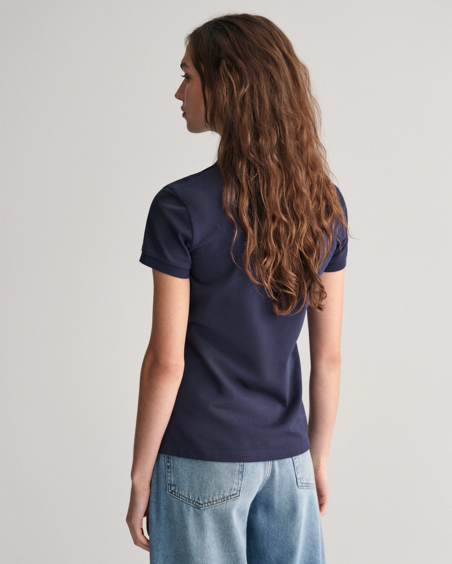 Women's Contrast Collared Piqué Polo Shirt - EVENING BLUE